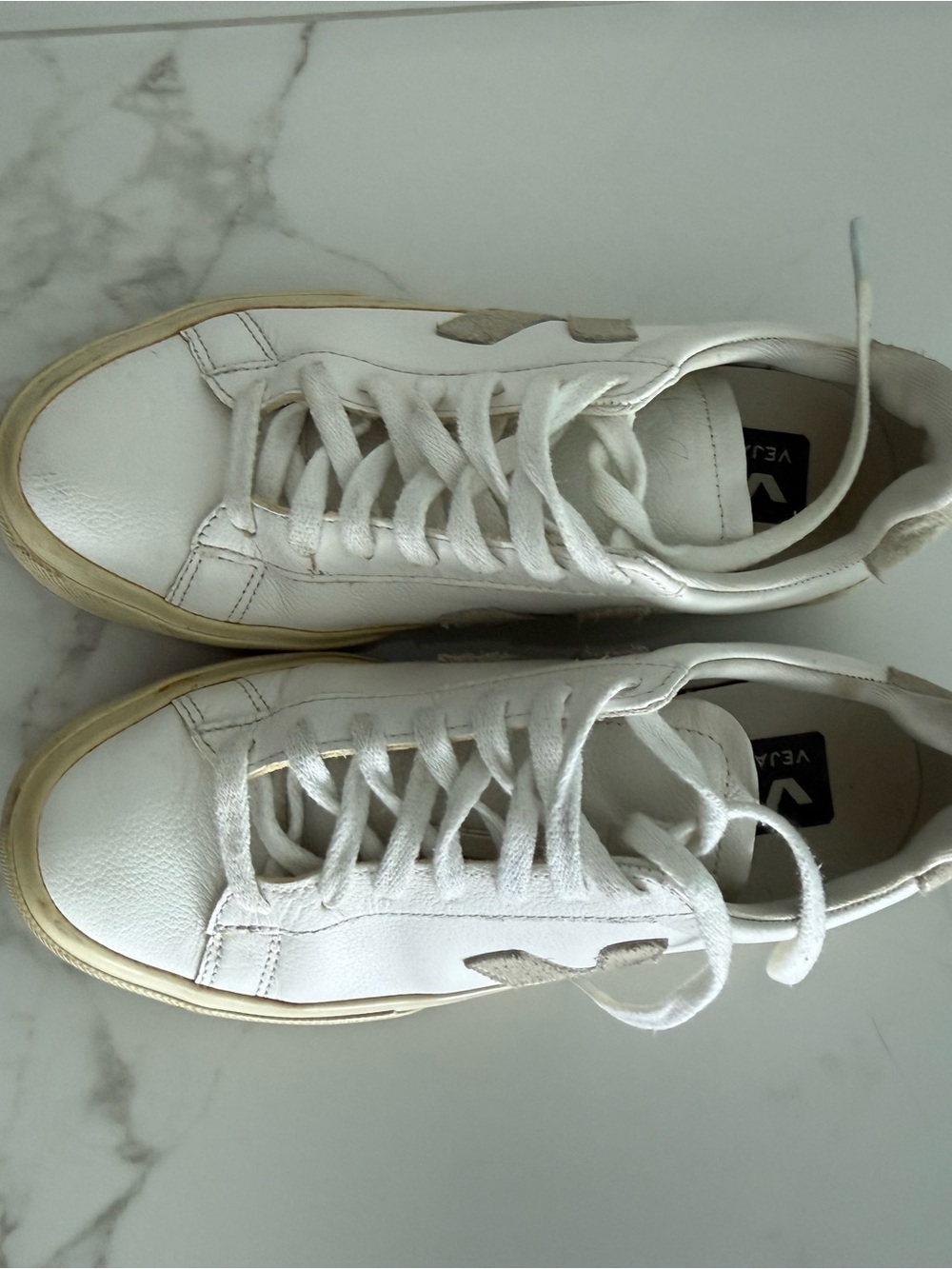 Veja Kids White Leather Low-Top Sneakers with Beige V Logo
